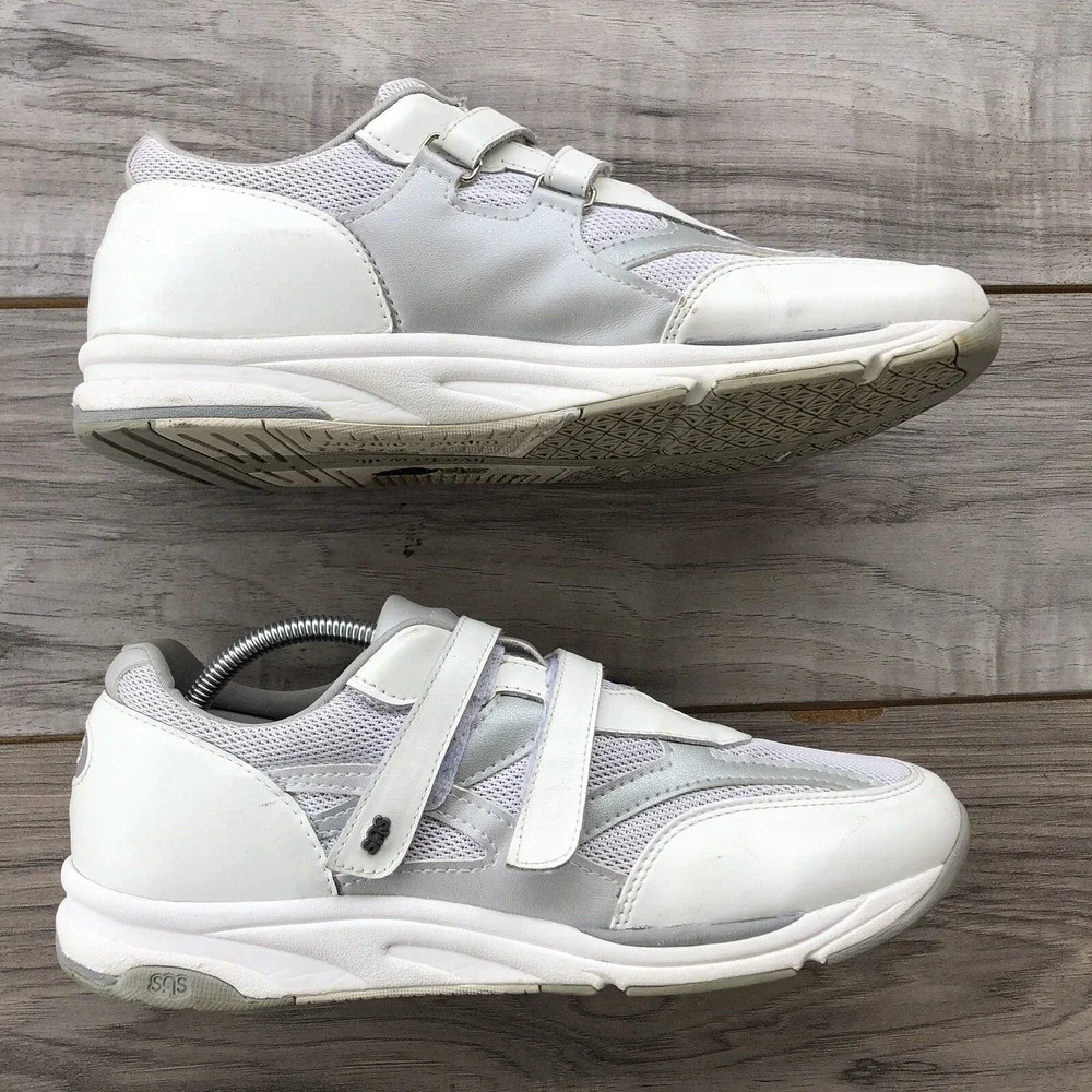 SAS Comfort Walking Shoes Women Size 9 B White Leather TMV EZ Strap Sneakers USA